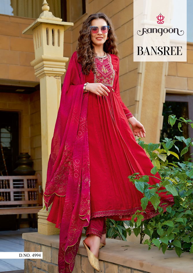 Bansree By Rangoon Long Silk Embroidery Kurtis With Bottom Dupatta Wholesalers In Delhi